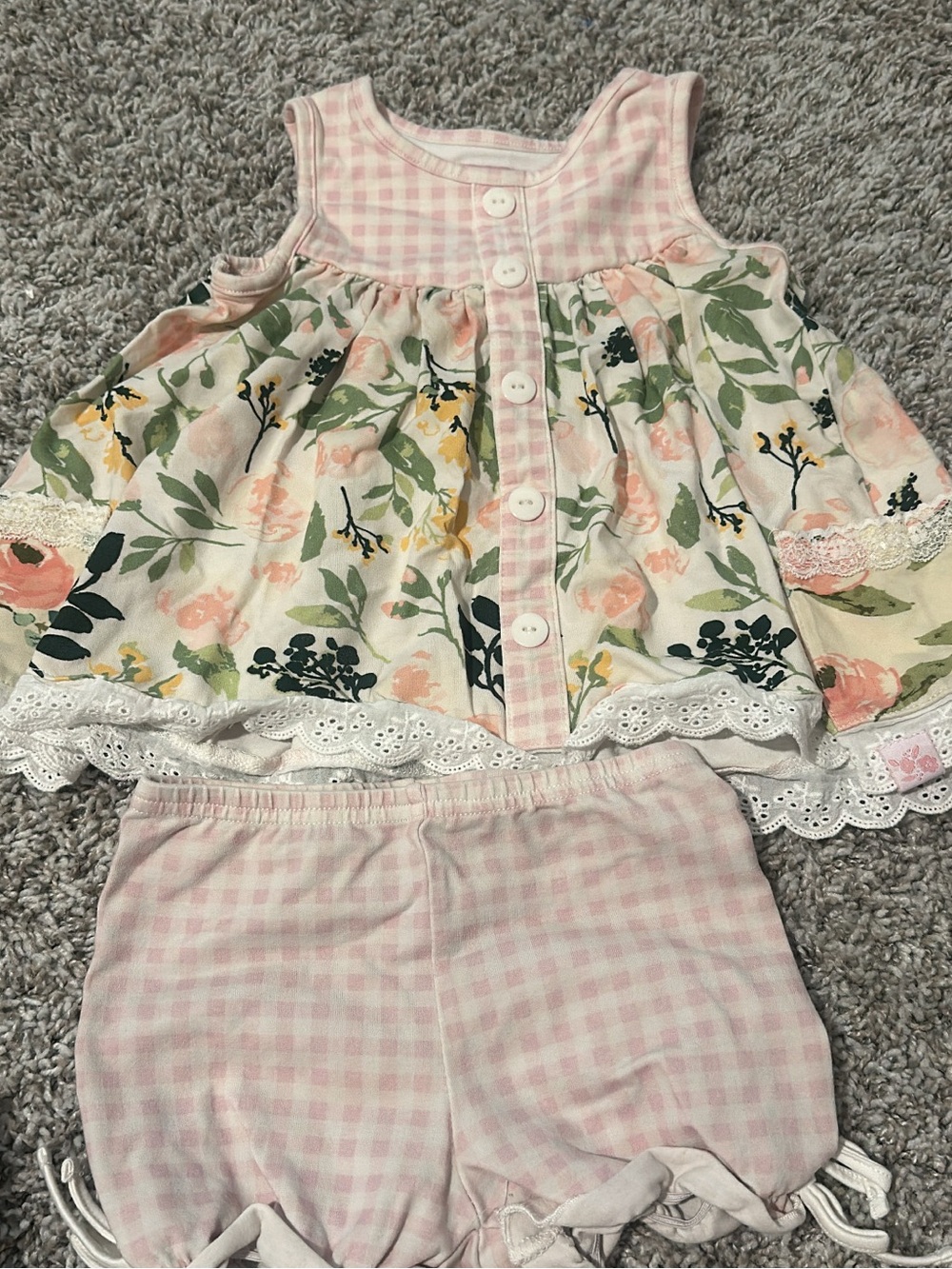 SweetHoney Pink Gingham Floral Baby Girls Matching Set